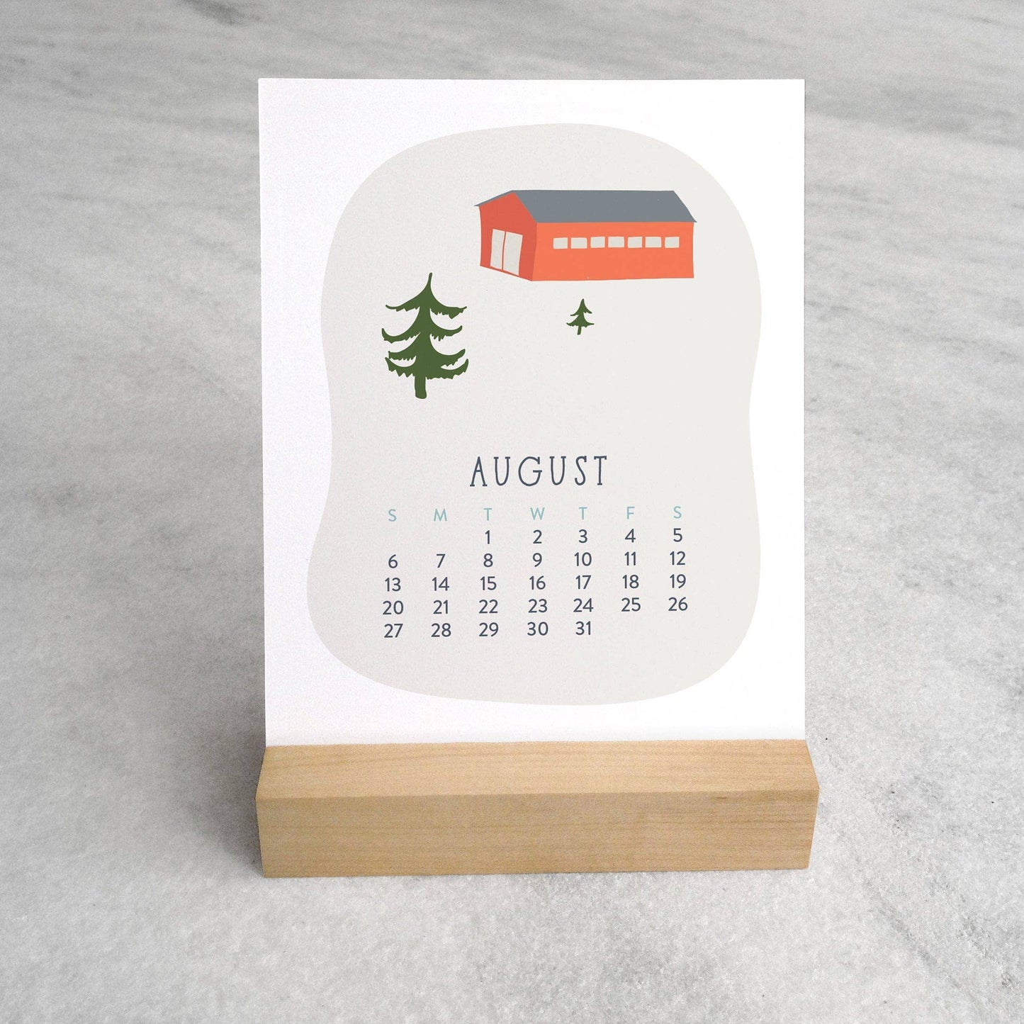 2027 Village Desk Calendar with Wood Stand