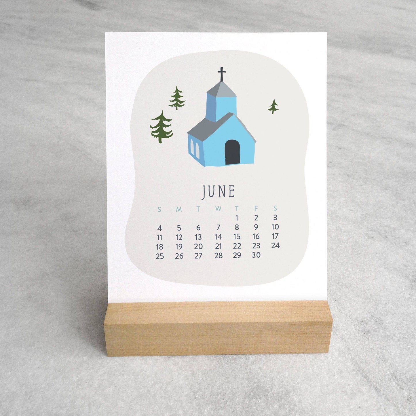 2027 Village Desk Calendar with Wood Stand