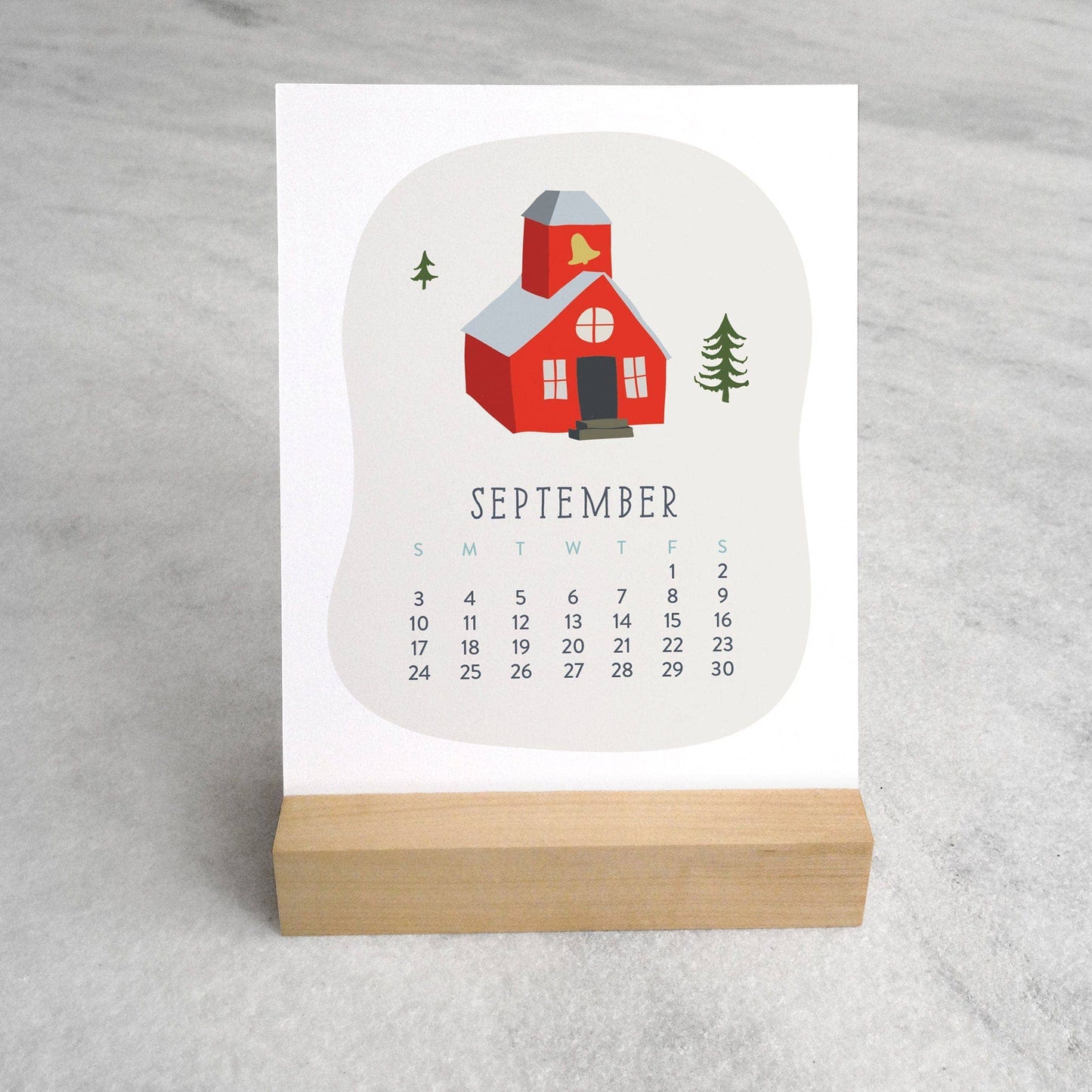 2027 Village Desk Calendar with Wood Stand