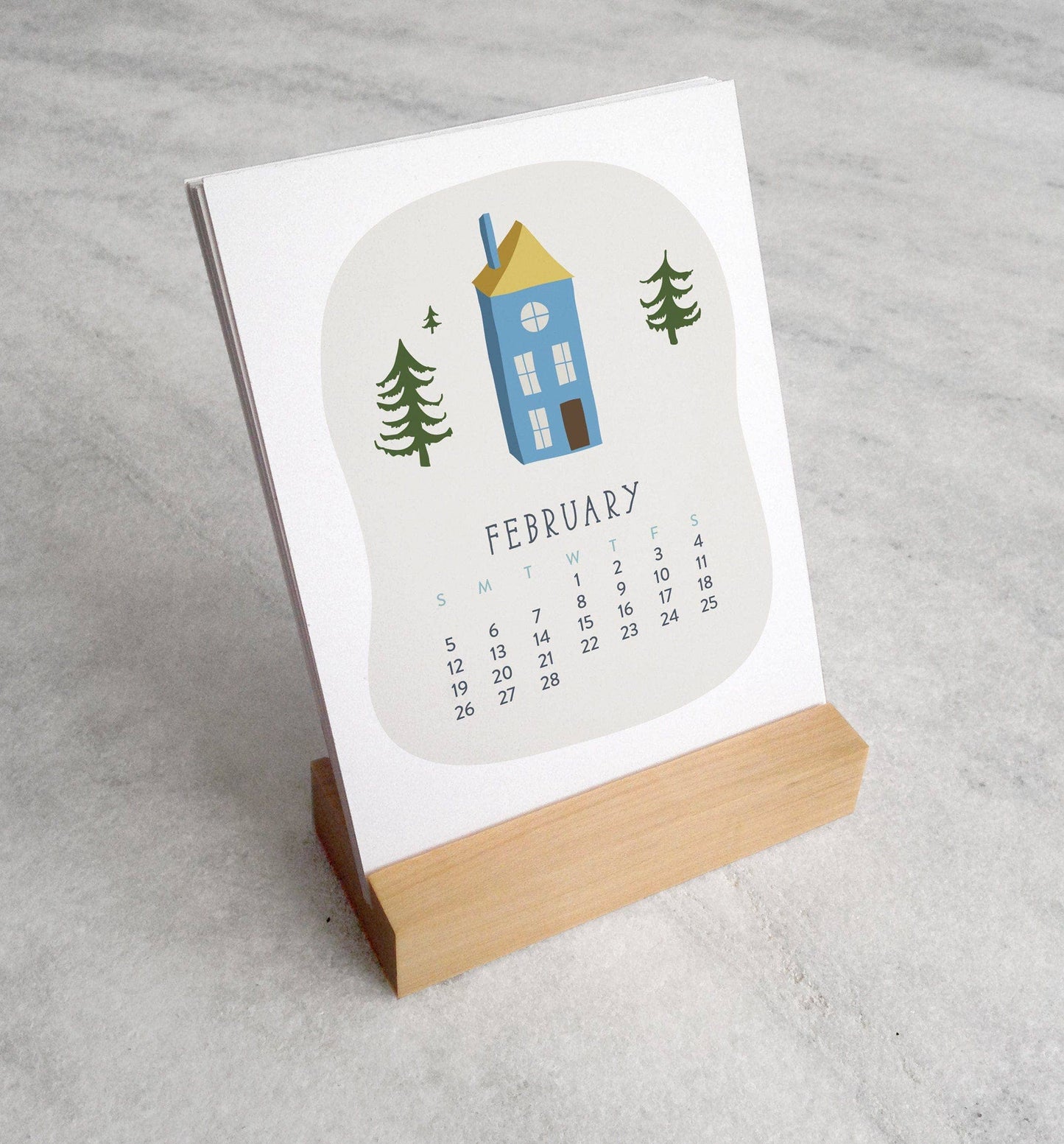 2027 Village Desk Calendar with Wood Stand