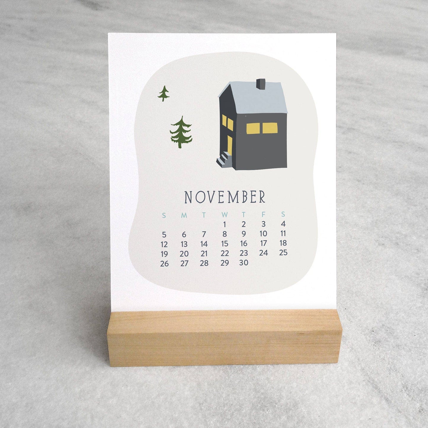 2027 Village Desk Calendar with Wood Stand