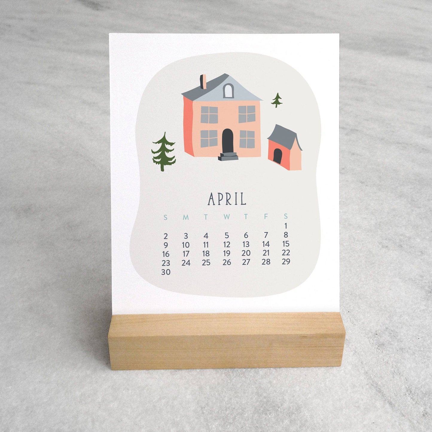 2027 Village Desk Calendar with Wood Stand