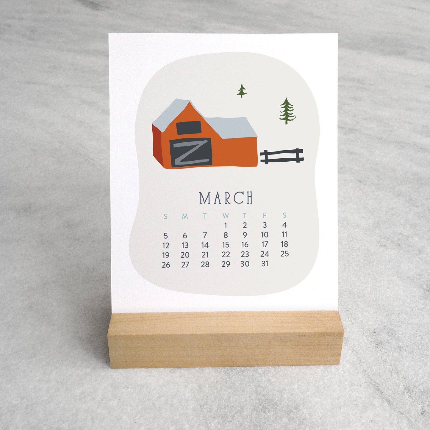2027 Village Desk Calendar with Wood Stand