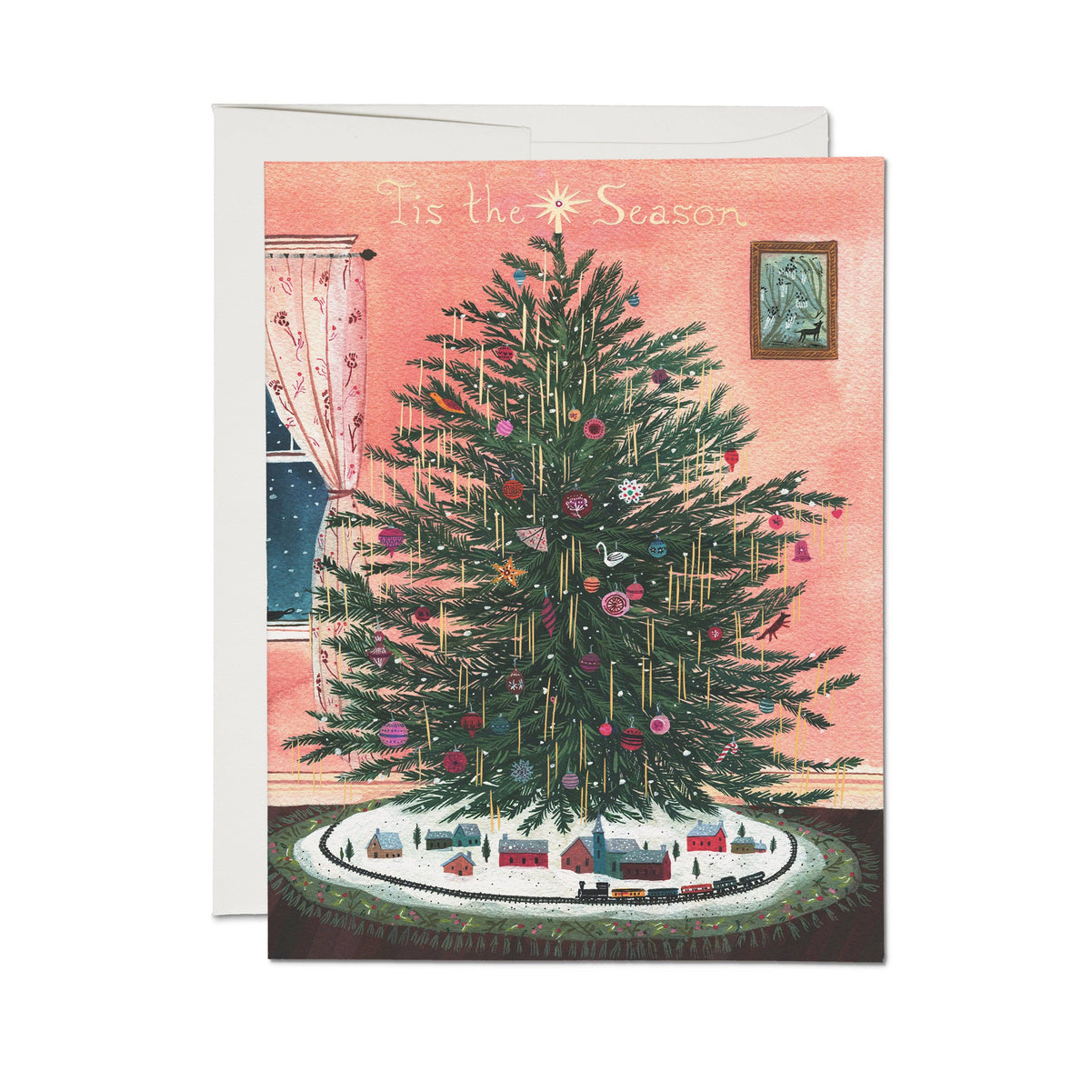Vintage Christmas Tinsel Tree Holiday Card