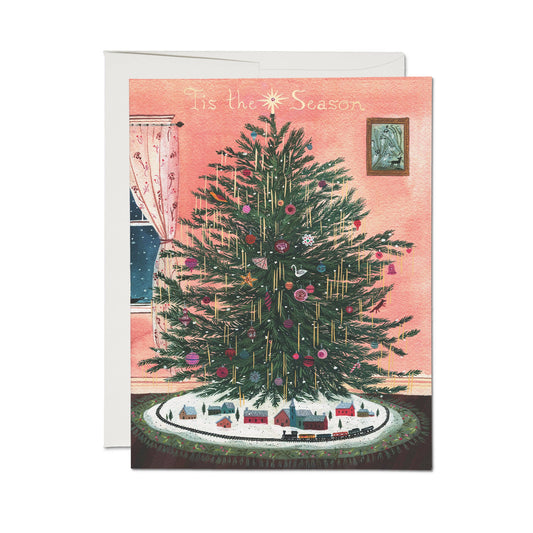 Vintage Christmas Tinsel Tree Holiday Card