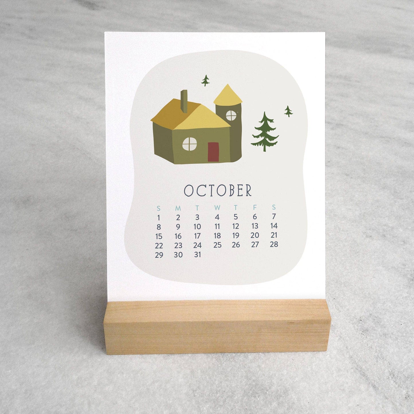 2027 Village Desk Calendar with Wood Stand