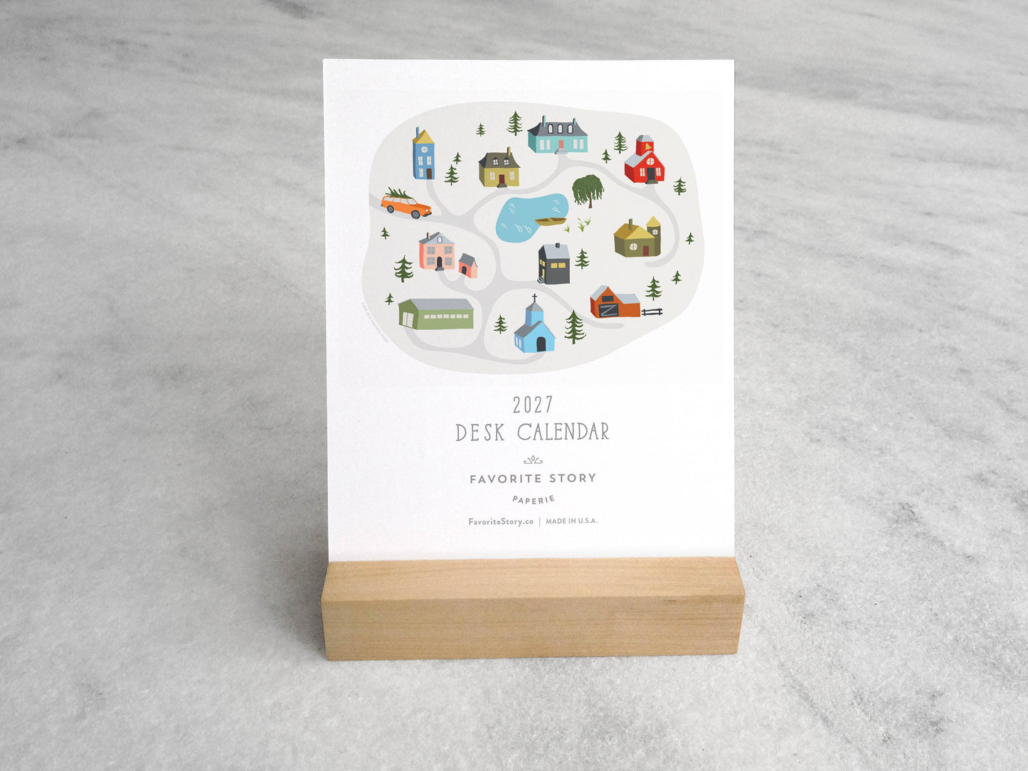 2027 Village Desk Calendar with Wood Stand