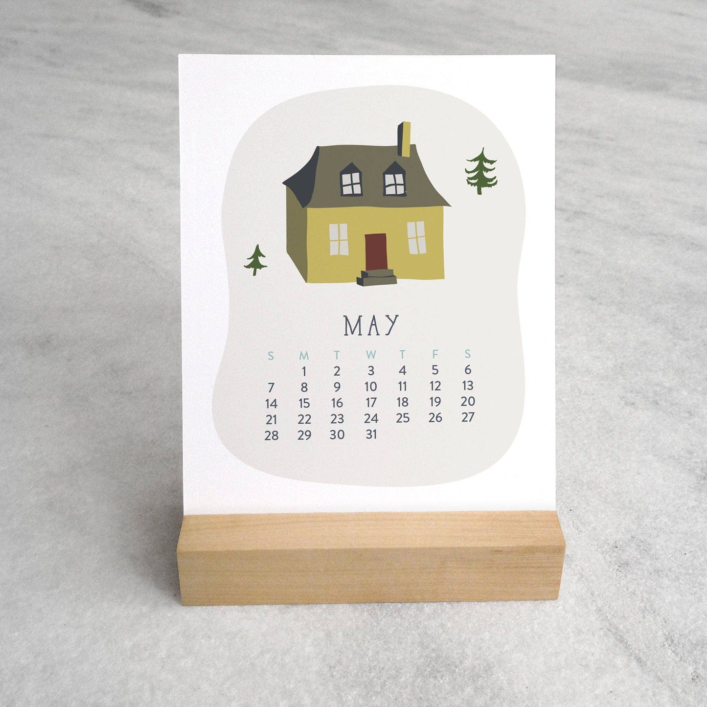 2027 Village Desk Calendar with Wood Stand