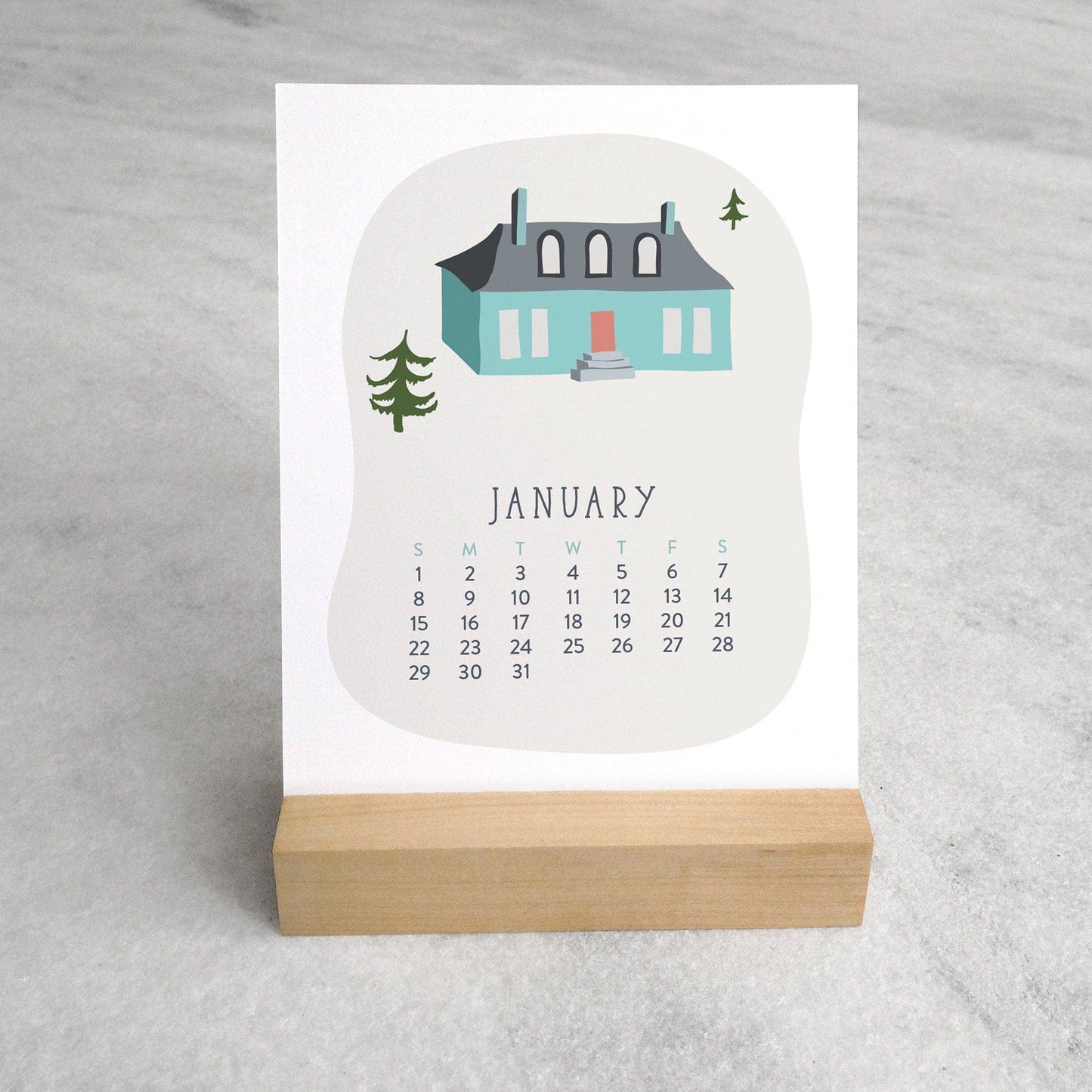 2027 Village Desk Calendar with Wood Stand