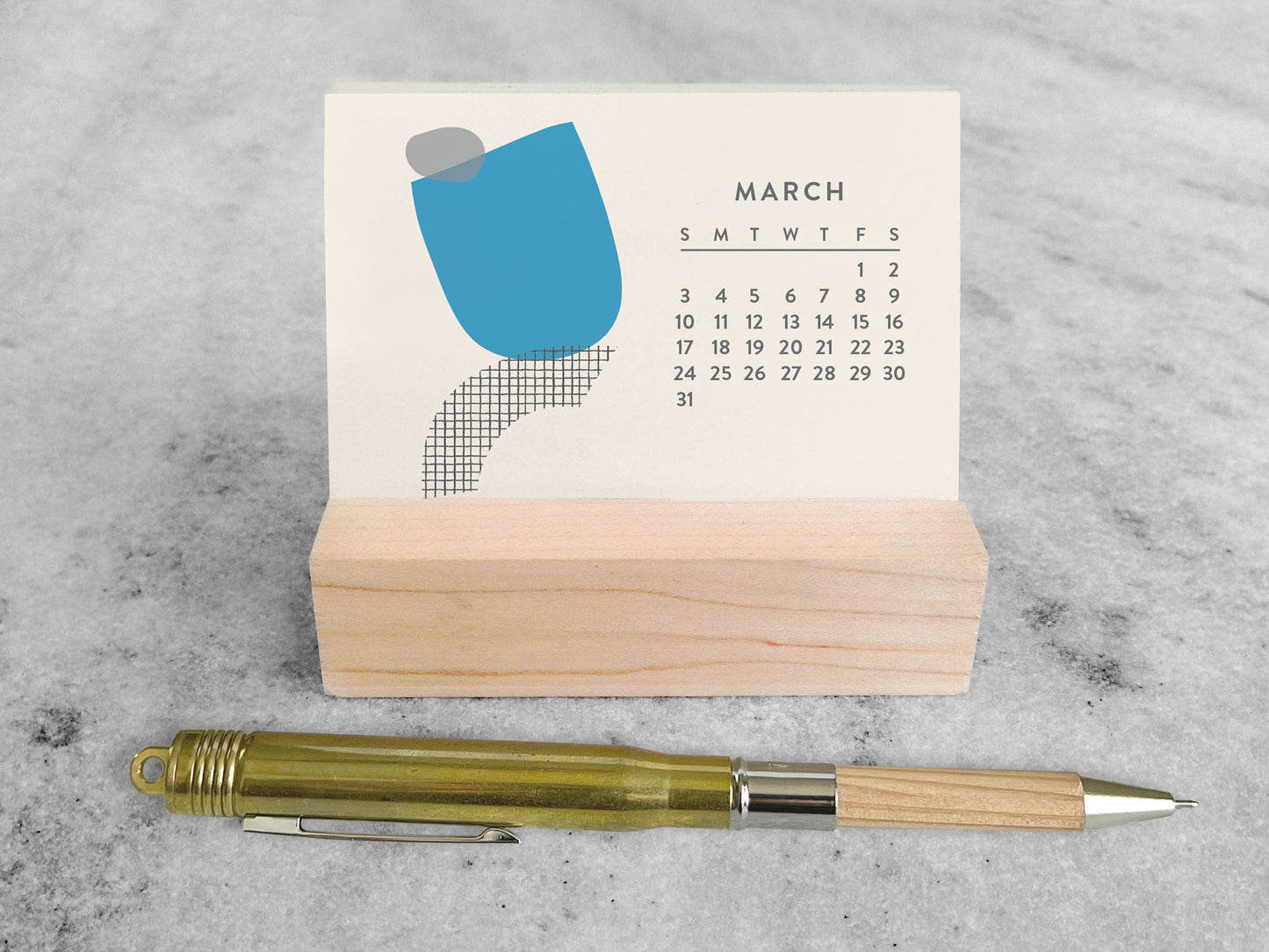2027 Mini Desk Abstract Calendar with Wood Stand